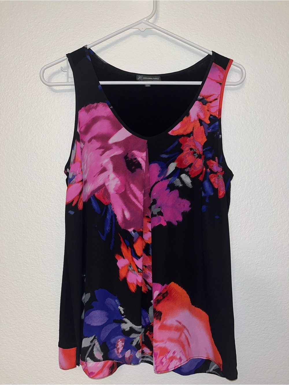 Adrianna Papell Floral Sleeveless Blouse Tank Top Black Pink Purple Size S
